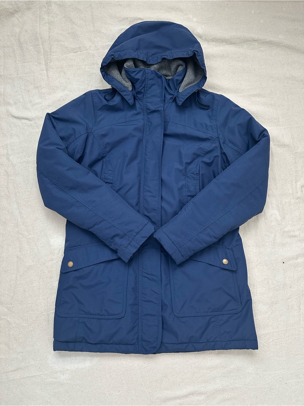 Lands' End Blue Squall Jacket Hooded Thermacheck Fleece Lined Parka XS 2-4
